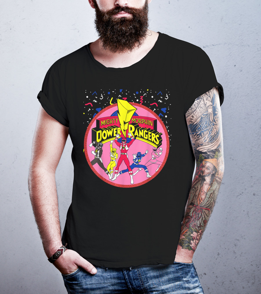 Mighty Morphin Power Rangers Pink Circle With Group T-Shirt