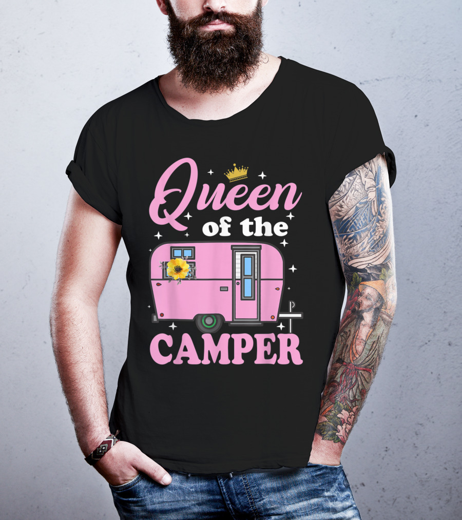 Queen Of The Camper Crowned Floral Retro Caravan Camping Outdoor T-Shirt