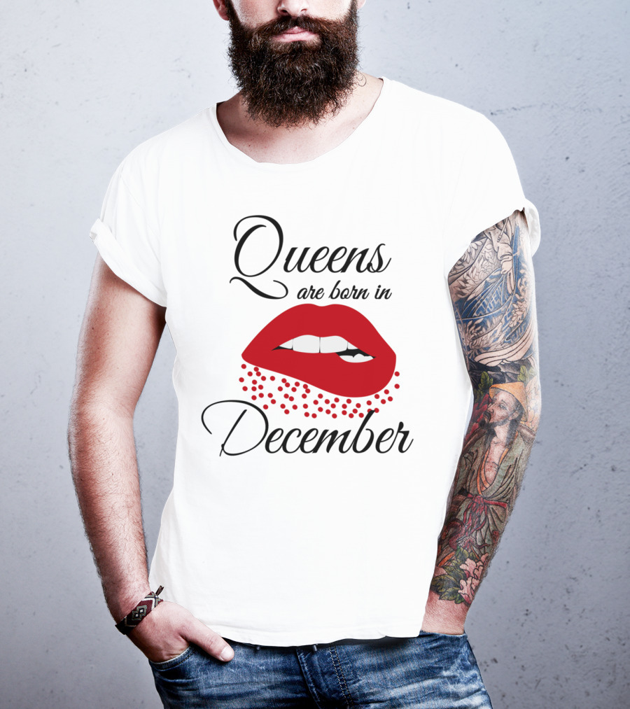 Queens Are Born In December Bold Red Lips T-Shirt