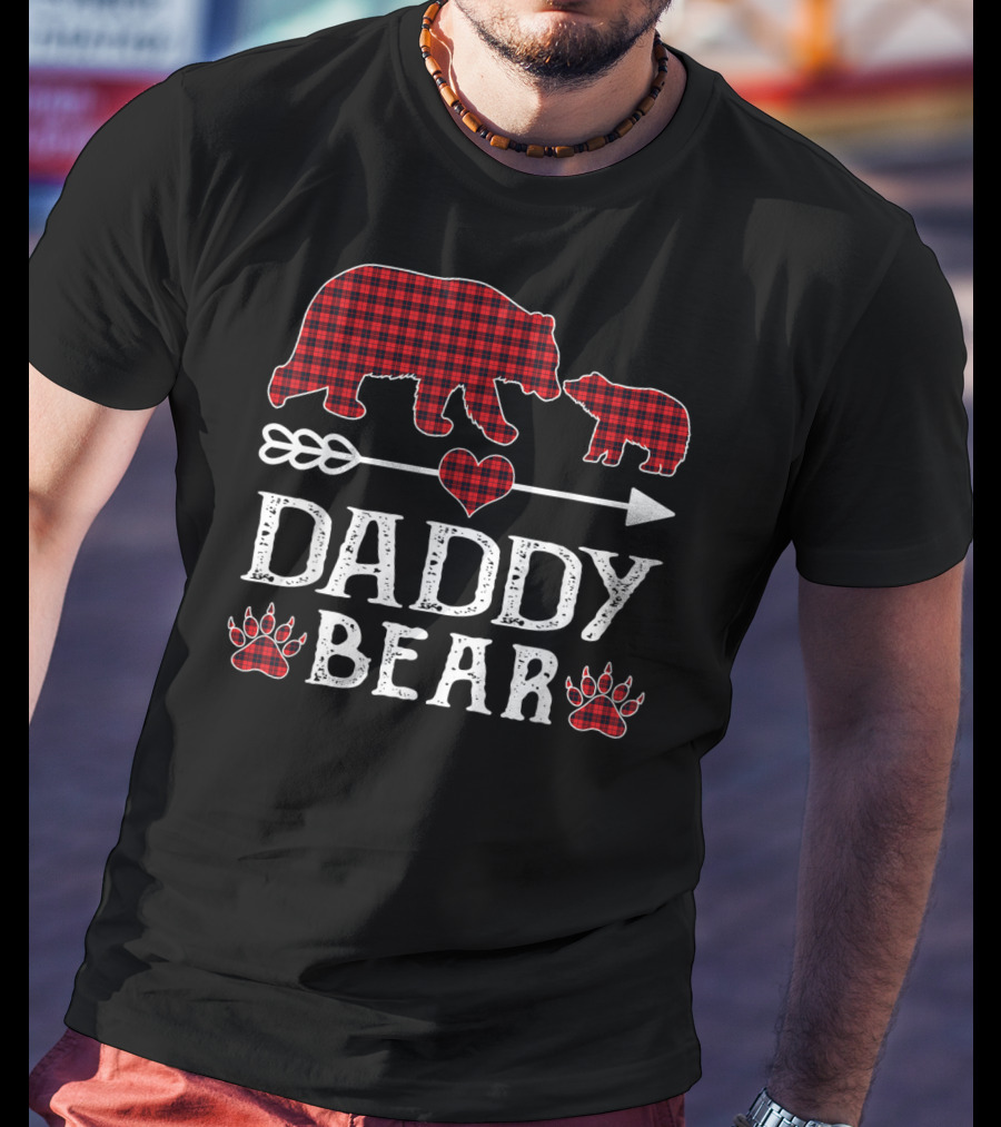Daddy Bear Red Plaid Bears Heart Arrow Paw Prints T-Shirt