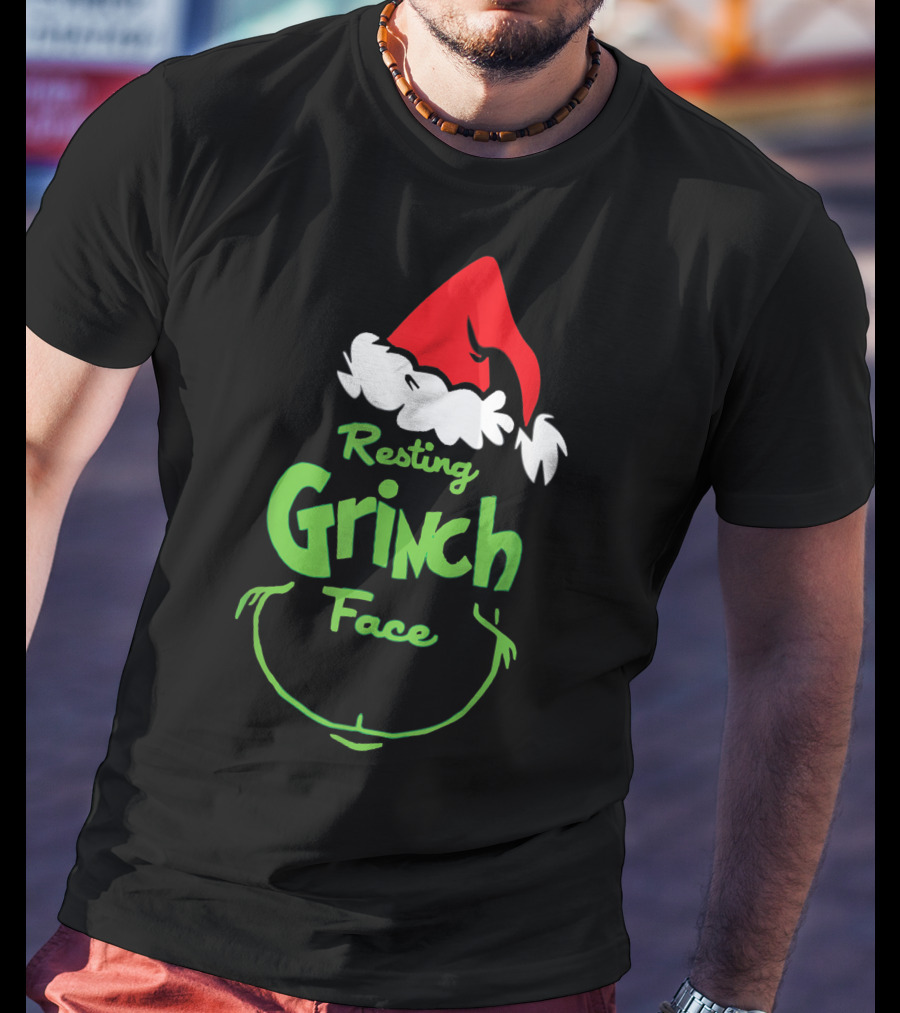 Resting Grinch Face Santa Hat Raglan Baseball T-Shirt