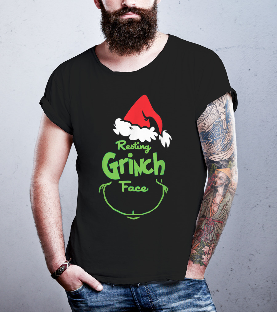 Resting Grinch Face Santa Hat Raglan Baseball T-Shirt