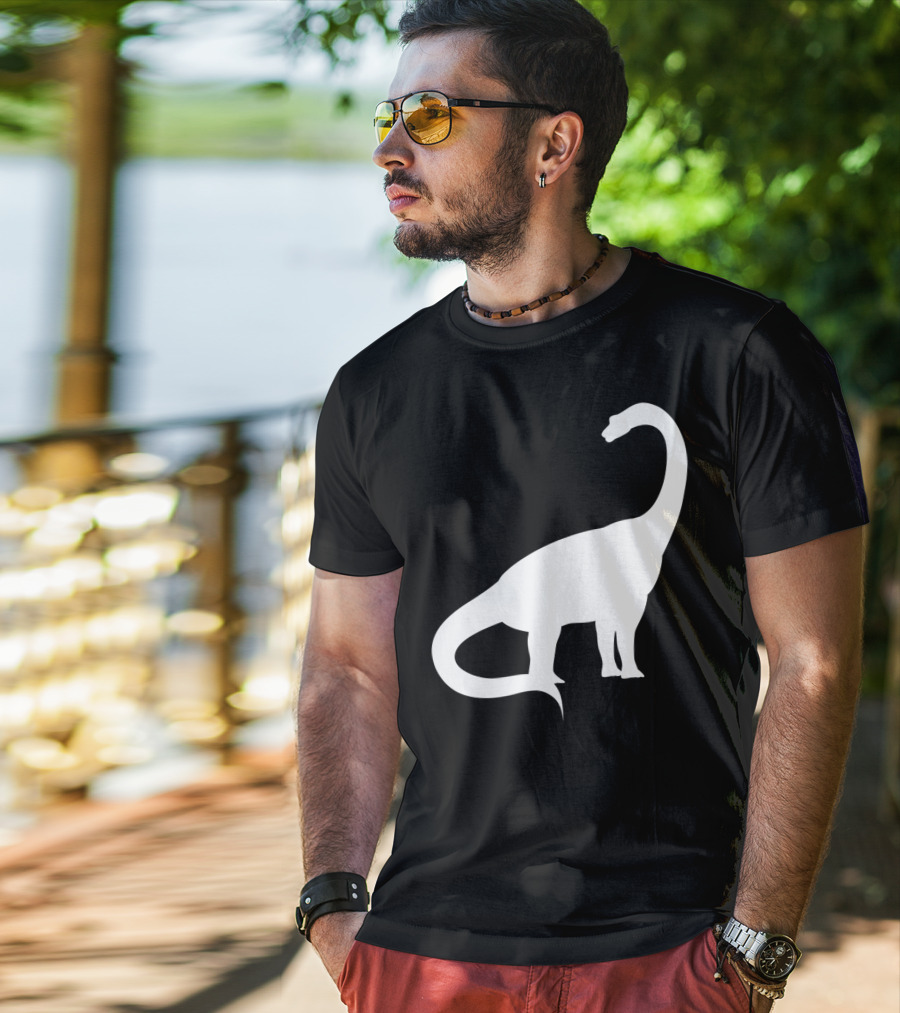 Retro Brachiosaurus Dinosaur Silhouette Classic Minimalist T-Shirt