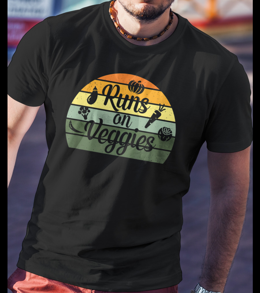 Runs On Veggies Retro Vintage Style Vegetarian Vegan T-Shirt