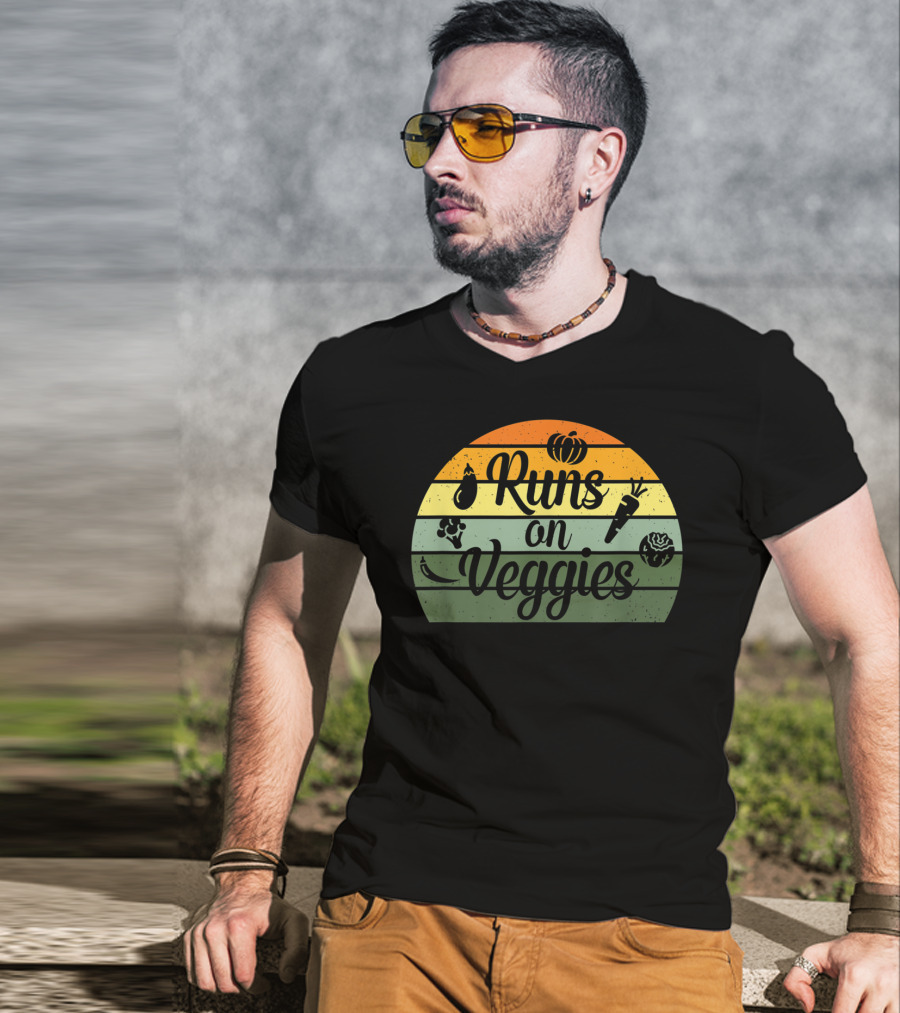 Runs On Veggies Retro Vintage Style Vegetarian Vegan T-Shirt