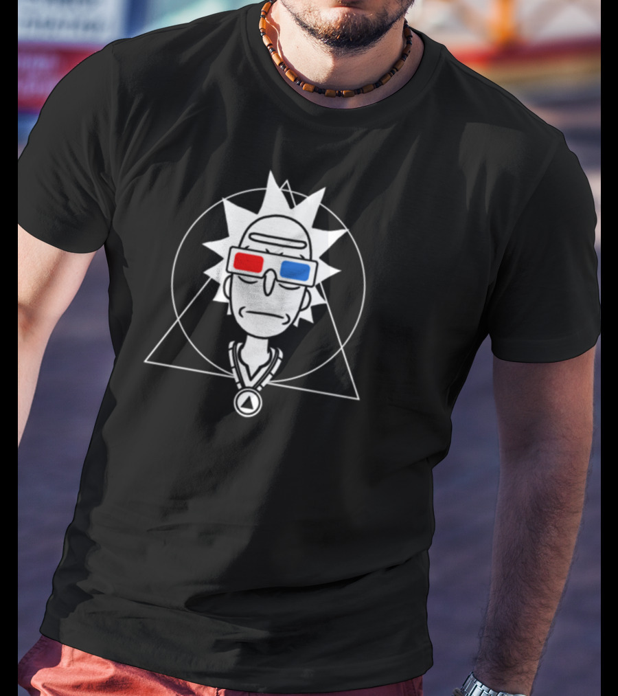 Rick And Morty Spiritual Rick 3D Glasses Geometric Line T-Shirt