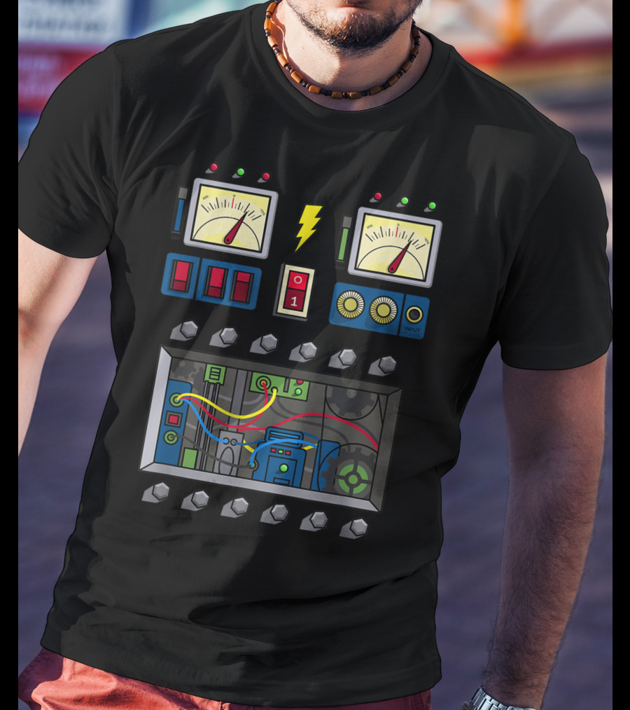 Robot Costume Girls Kids Adults Meter Panels Lightning Bolt Input T-Shirt