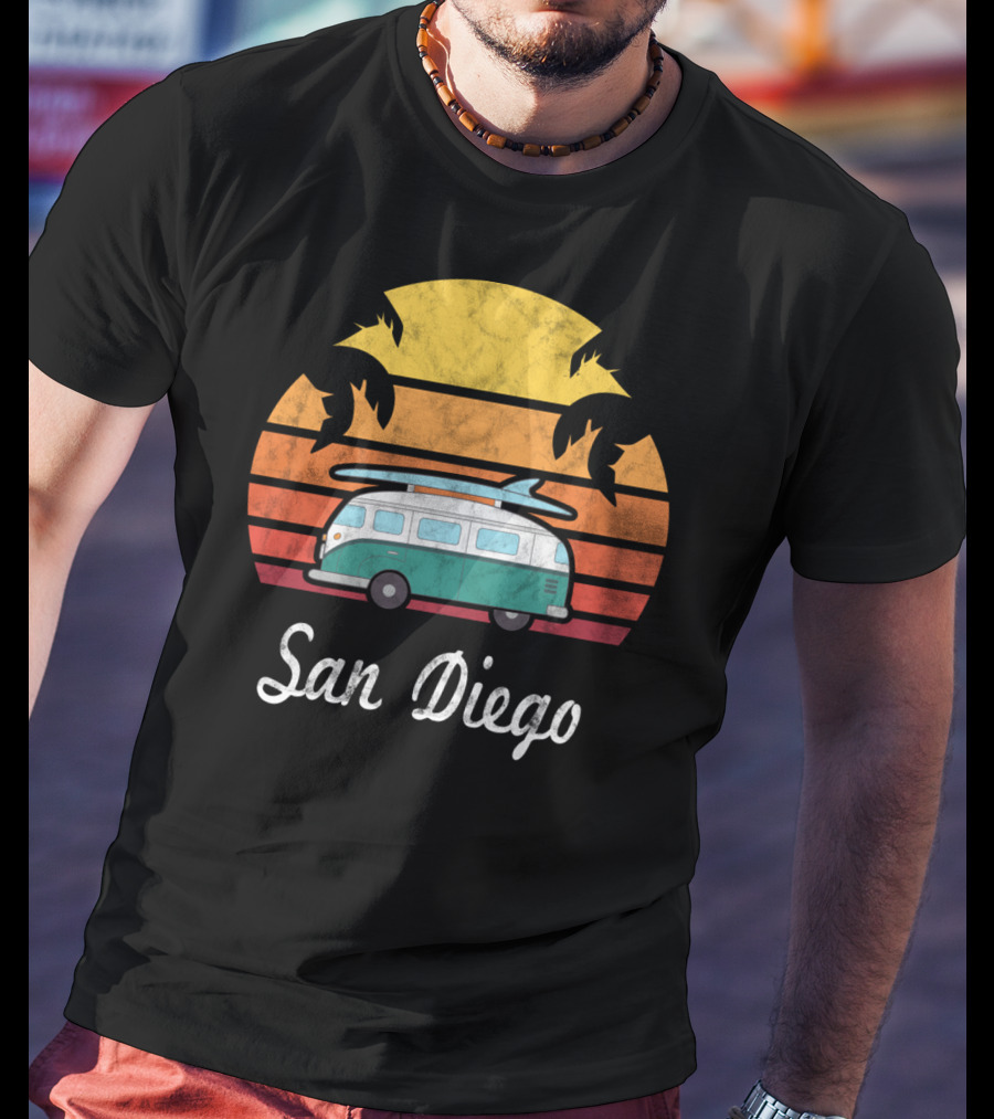 San Diego California Vintage Van Palm Sunset Souvenir T-Shirt