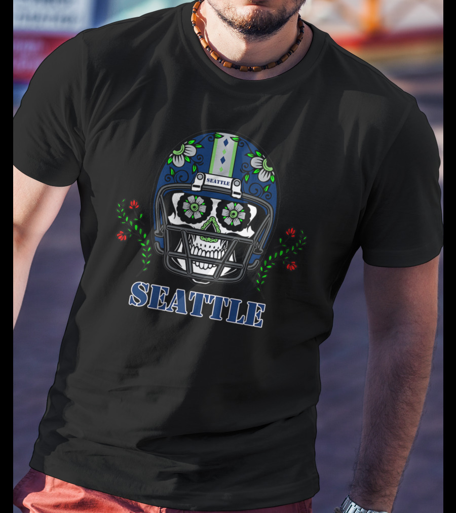Seattle Sugar Skull Football Helmet T-Shirt