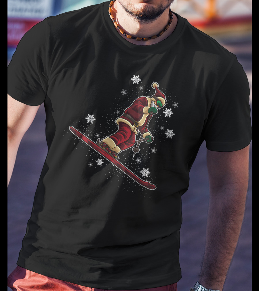 Santa Claus Skiing Funny Winter Sports Holiday T-Shirt