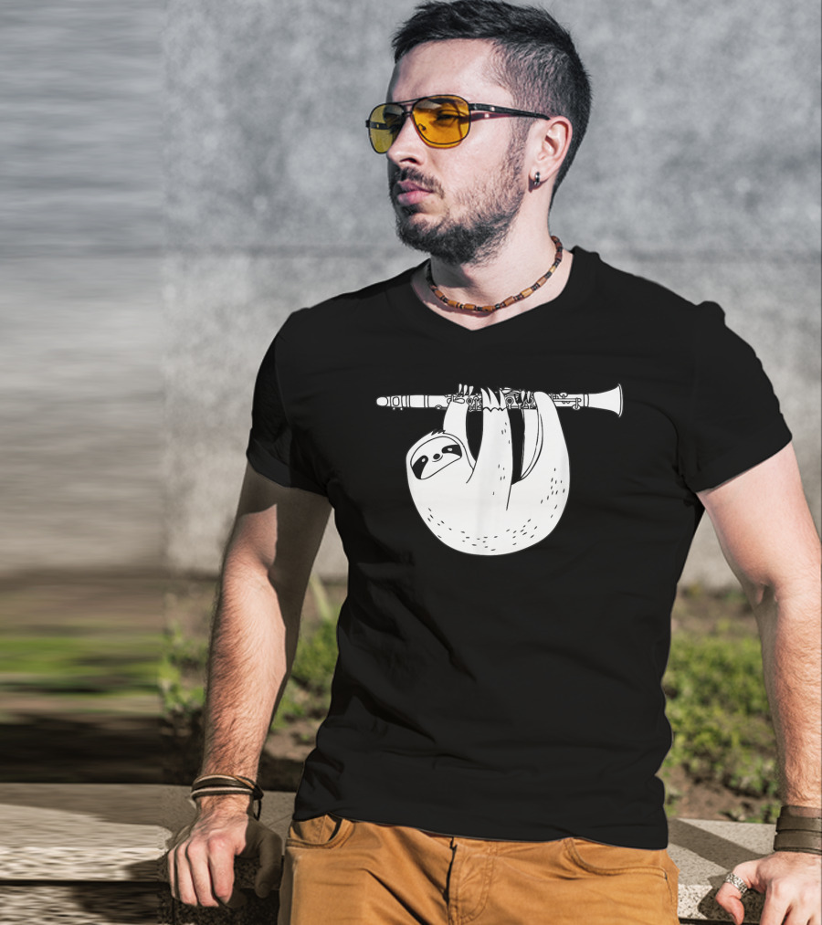 Sloth Hanging On Clarinet T-Shirt