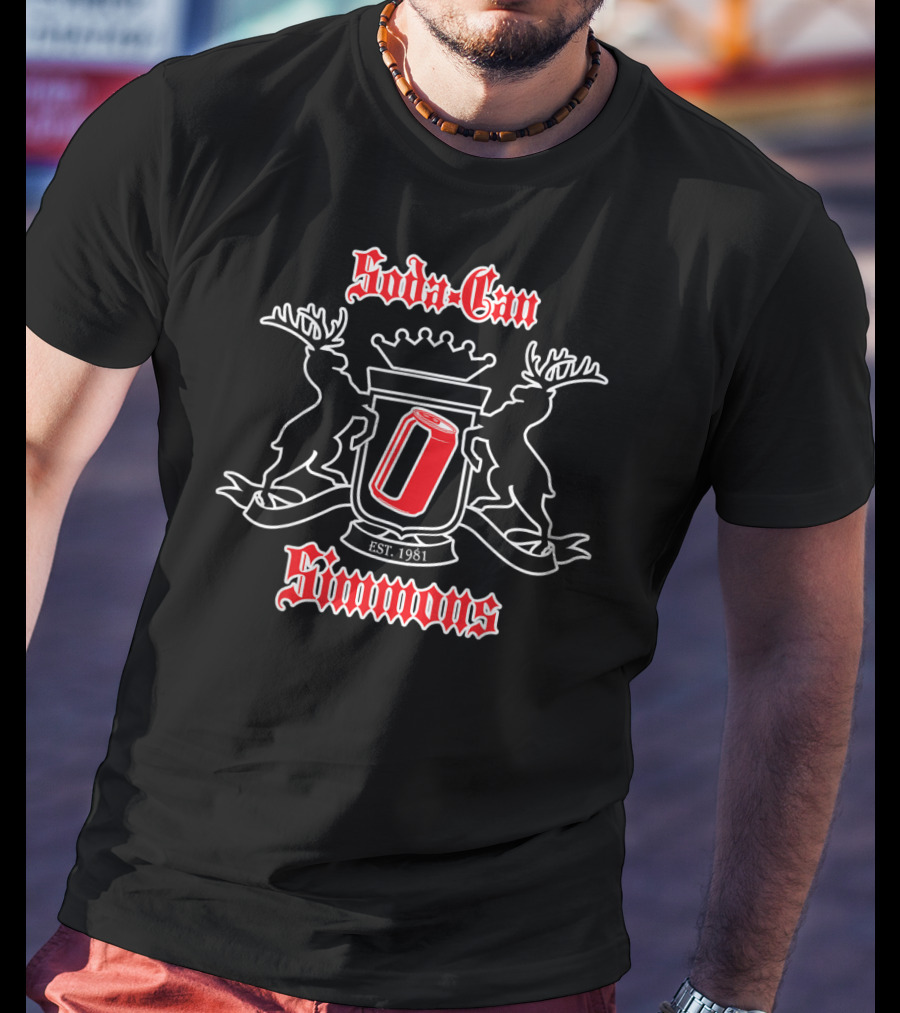 Sodacan Simmons Crest With Red Can Emblem Est. 1981 T-Shirt