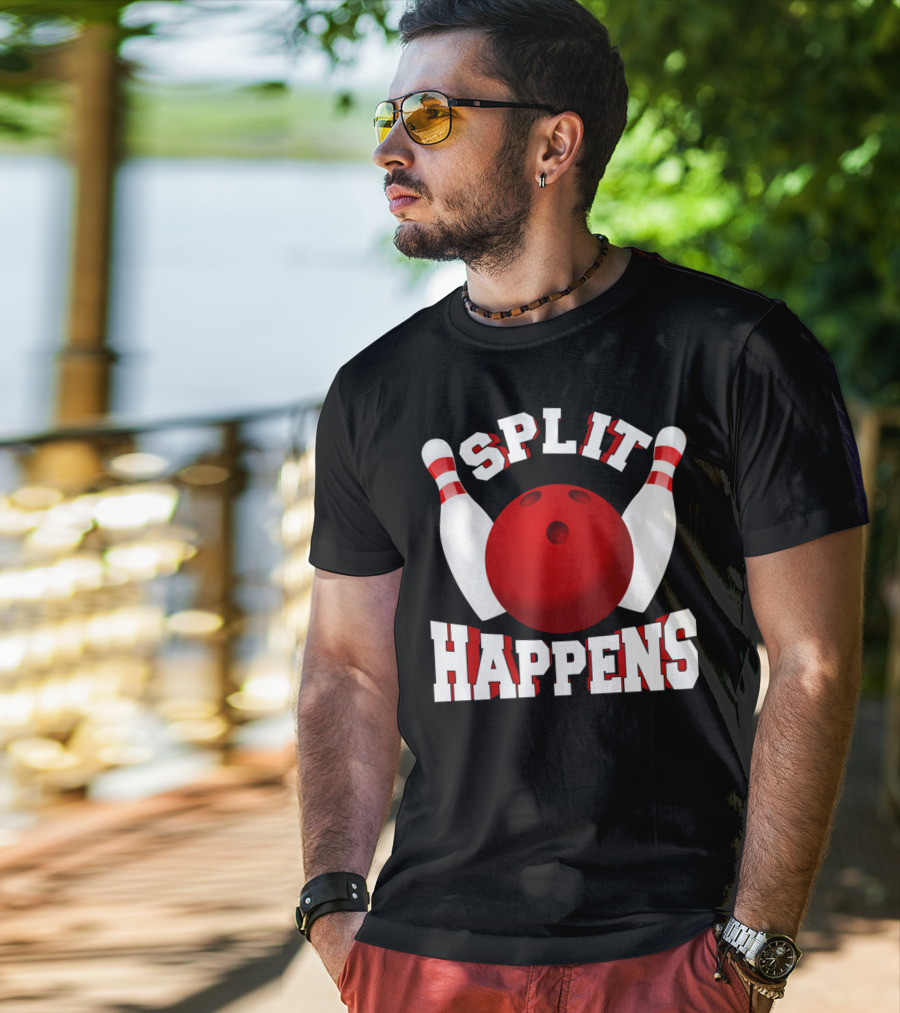 Split Happens Bowling Team Bowlers Joke Red Ball Pins T-Shirt