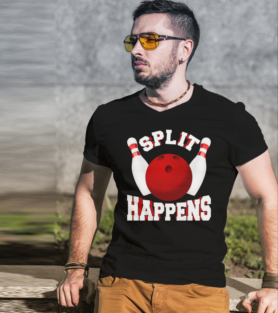 Split Happens Bowling Team Bowlers Joke Red Ball Pins T-Shirt