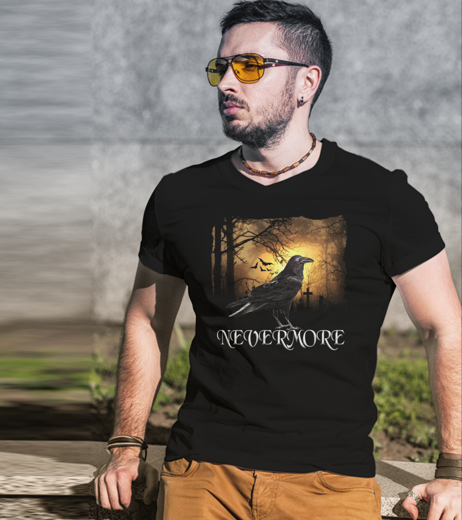 Nevermore Raven Spooky Creepy Edgar Allan Poe T-Shirt