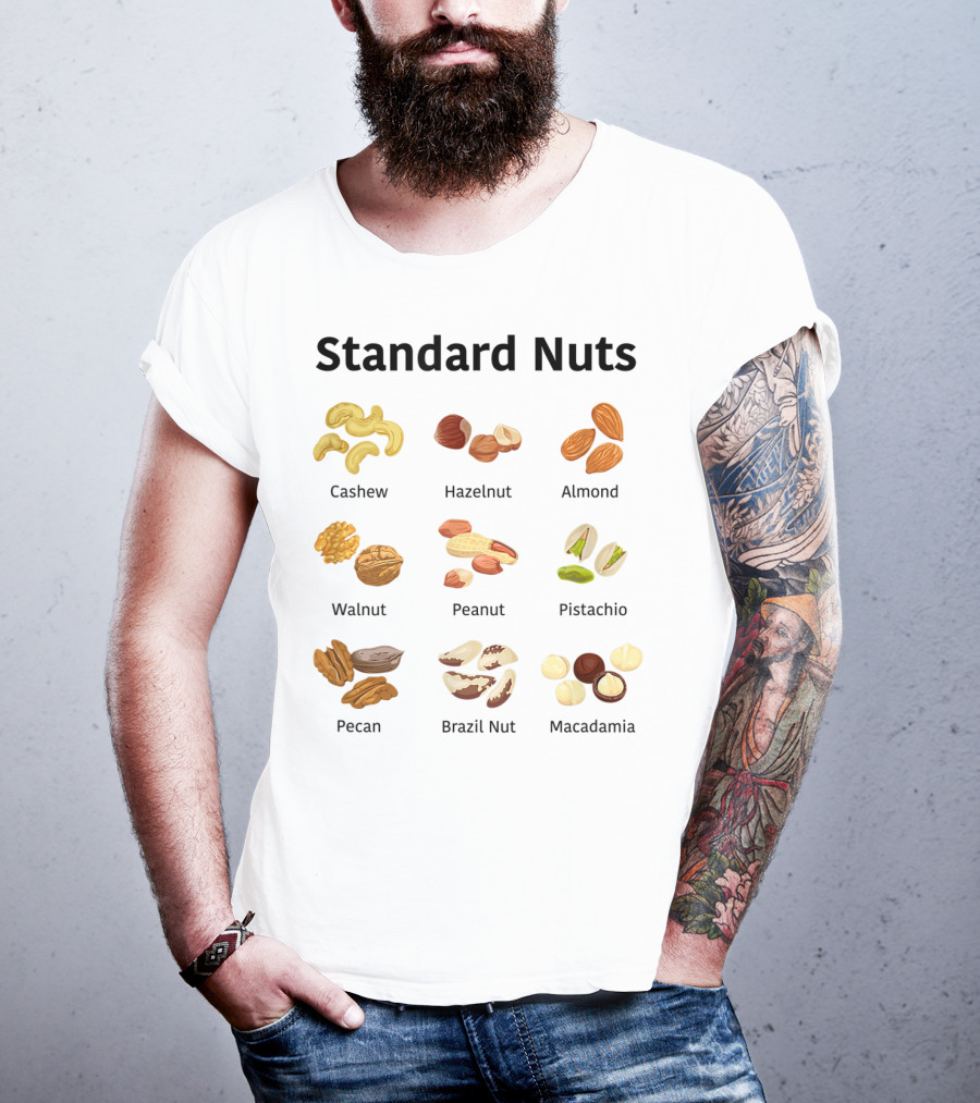 Standard Nuts Youth Cashew Hazelnut Almond Walnut Peanut Pistachio Pecan Brazil Nut Macadamia Lots Of Colors T-Shirt