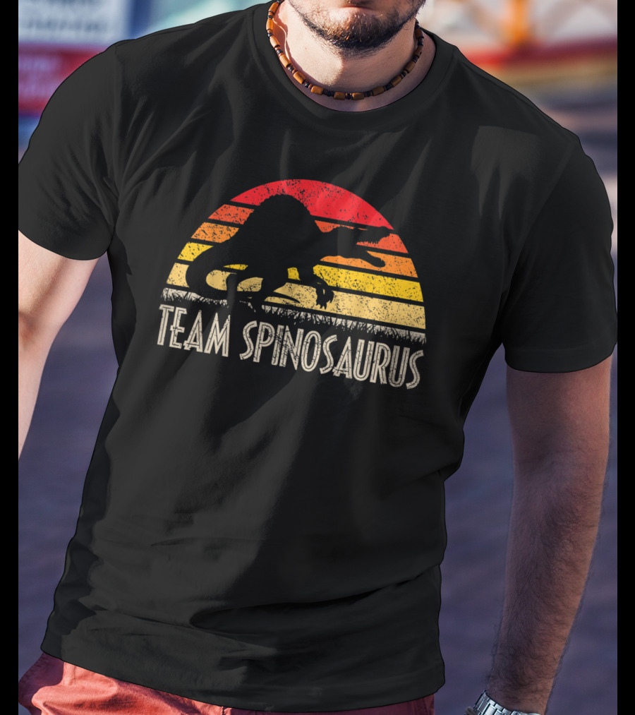 Team Spinosaurus Retro Sunset Silhouette Dinosaur T-Shirt