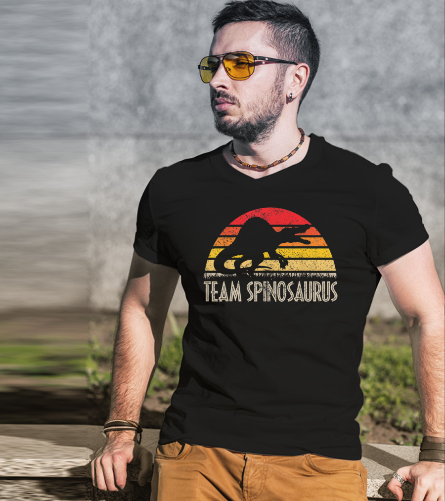Team Spinosaurus Retro Sunset Silhouette Dinosaur T-Shirt