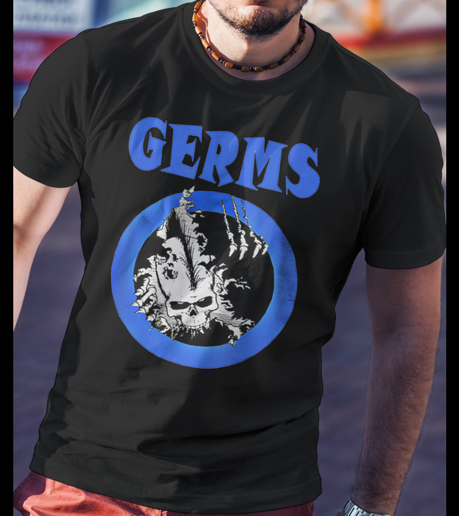 Germs Punk Rock Cool Skull Symbol With Blue Circle T-Shirt
