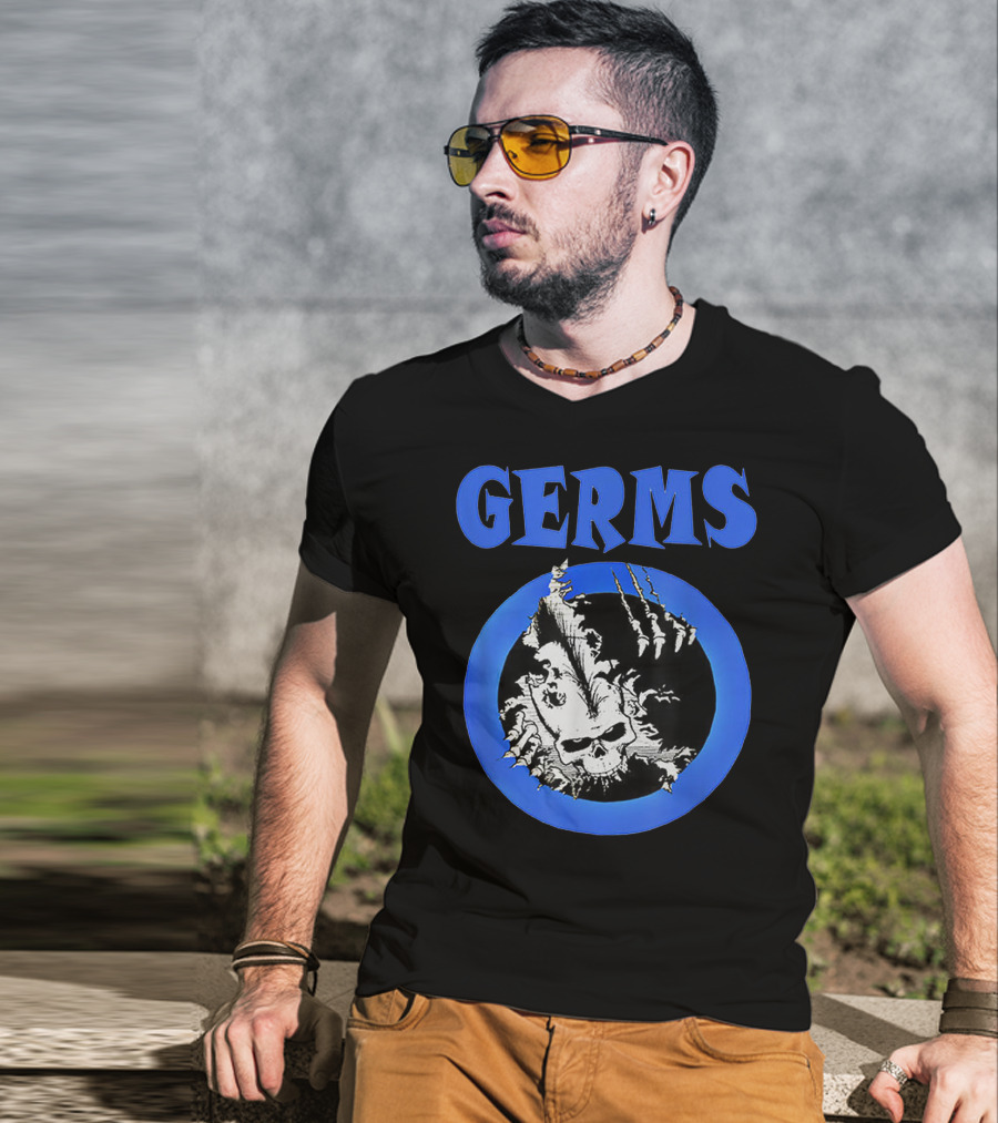 Germs Punk Rock Cool Skull Symbol With Blue Circle T-Shirt