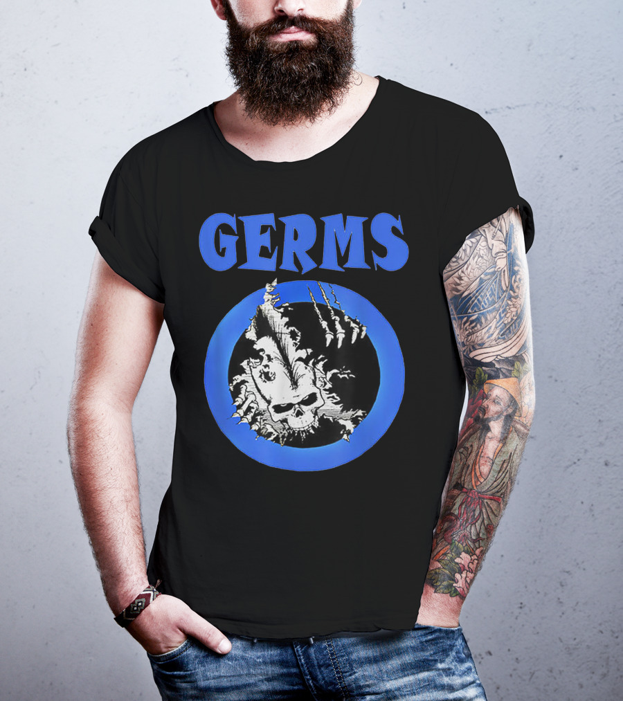 Germs Punk Rock Cool Skull Symbol With Blue Circle T-Shirt