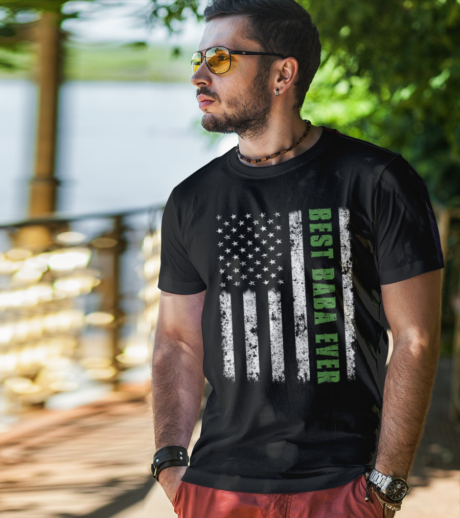 Best Baba Ever American Flag Papa Father USA T-Shirt