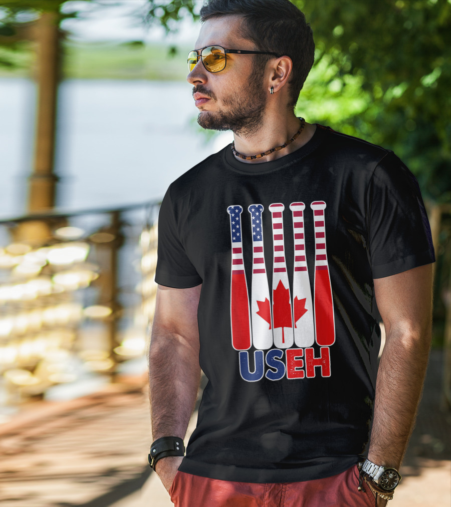 Useh America Canada Flag Baseball Bats Canada Day T-Shirt