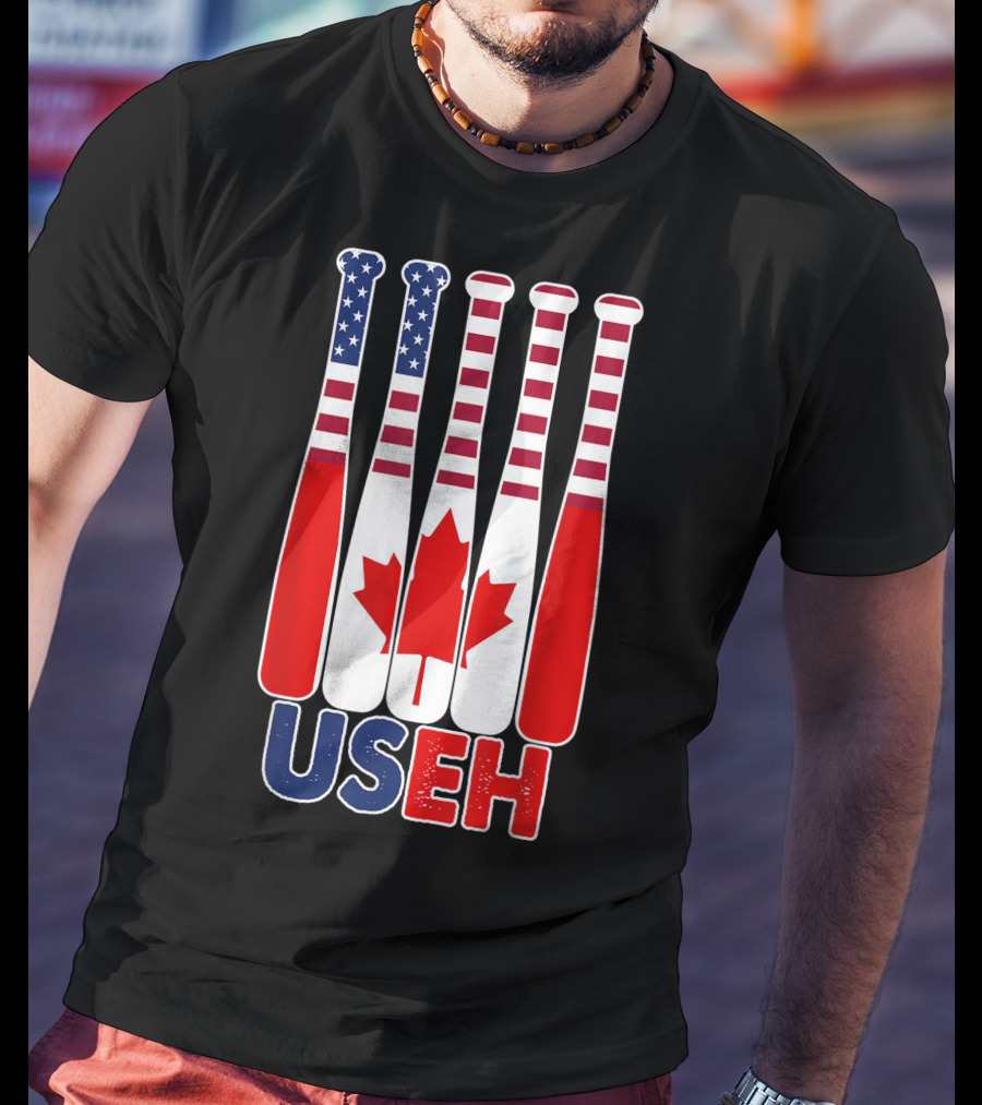 Useh America Canada Flag Baseball Bats Canada Day T-Shirt