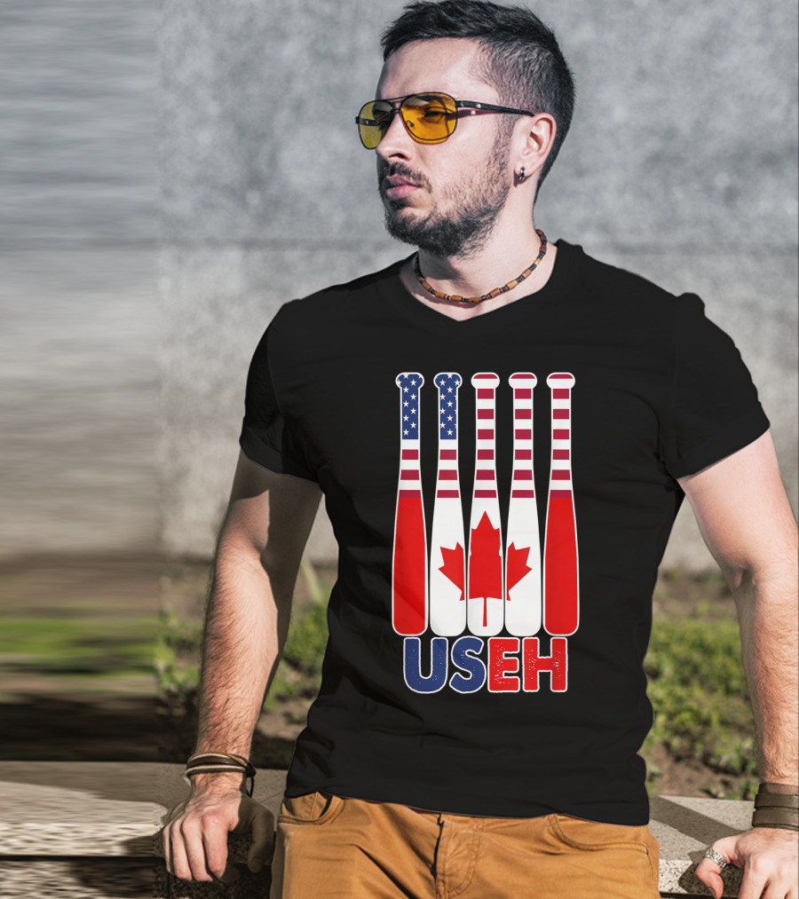 Useh America Canada Flag Baseball Bats Canada Day T-Shirt