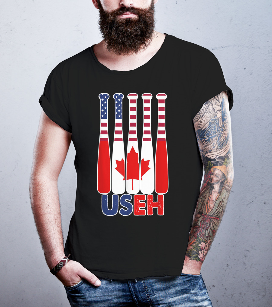 Useh America Canada Flag Baseball Bats Canada Day T-Shirt