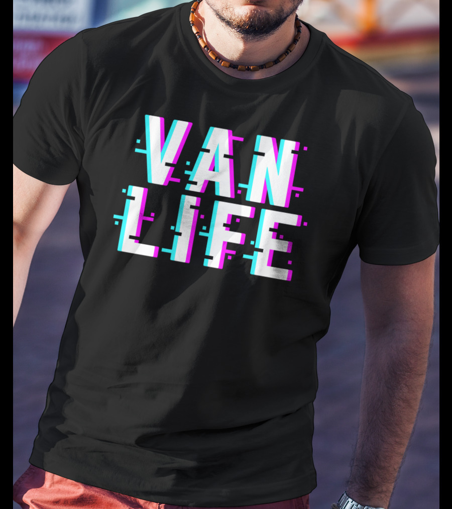 Van Life Camper Van Glitch Typography T-Shirt