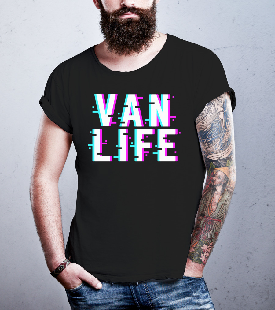 Van Life Camper Van Glitch Typography T-Shirt