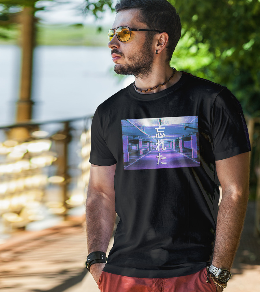 Forgotten Vaporwave Aesthetic Underground Parking Scene Japanese Text T-Shirt