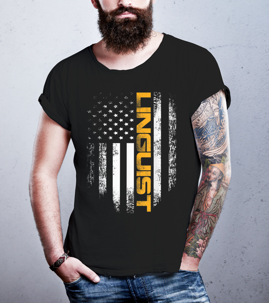 Vintage American USA Flag Linguist Cool T-Shirt