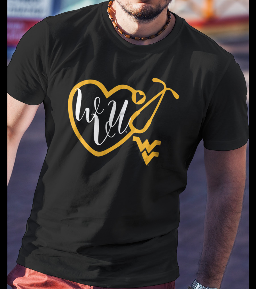 WVU West Virginia Mountaineers Nurse Heart Stethoscope T-Shirt