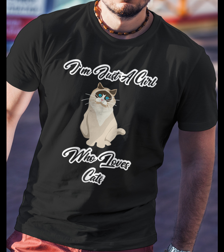 I'm Just A Girl Who Loves Cats With Cartoon Cat T-Shirt