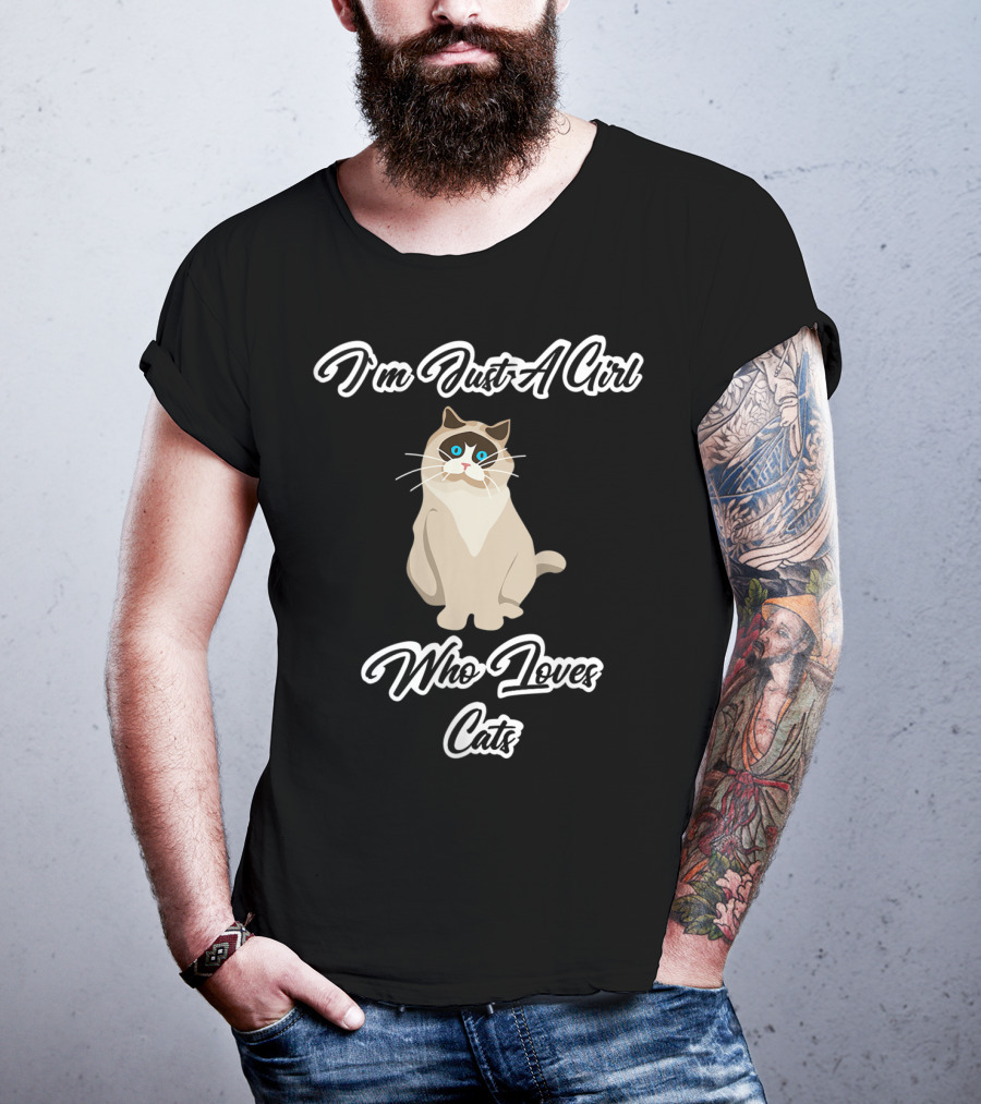 I'm Just A Girl Who Loves Cats With Cartoon Cat T-Shirt