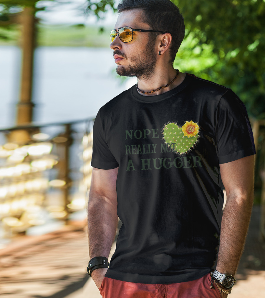 Nope Really Not A Hugger Cactus Heart With Yellow Flower T-Shirt
