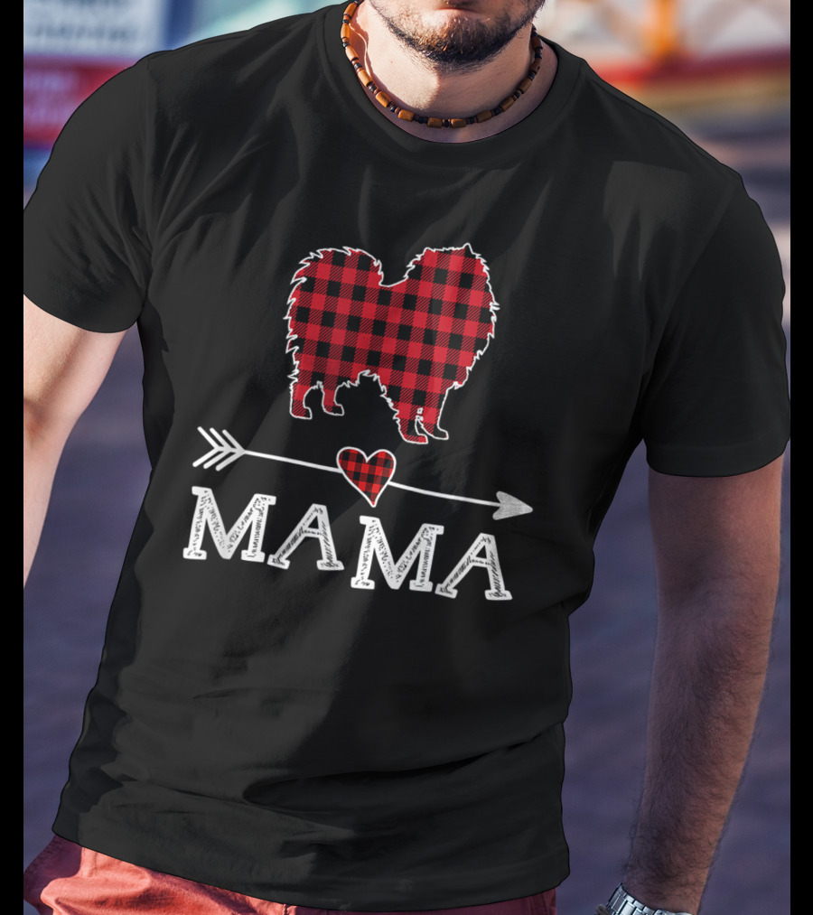 Plaid Keeshond Heart Mama Buffalo Dog Mom Arrow T-Shirt