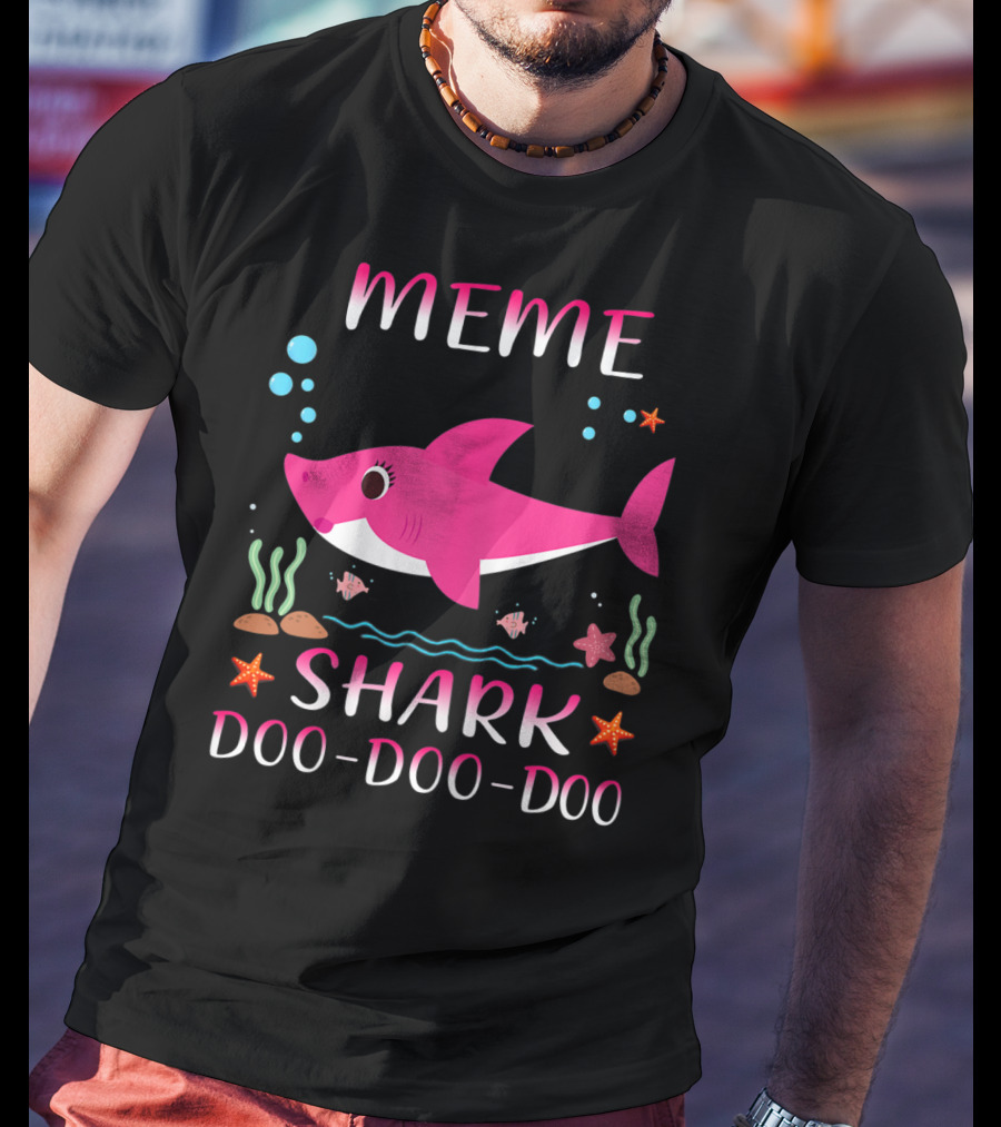 Meme Shark Doo-Doo-Doo Pink Cartoon T-Shirt