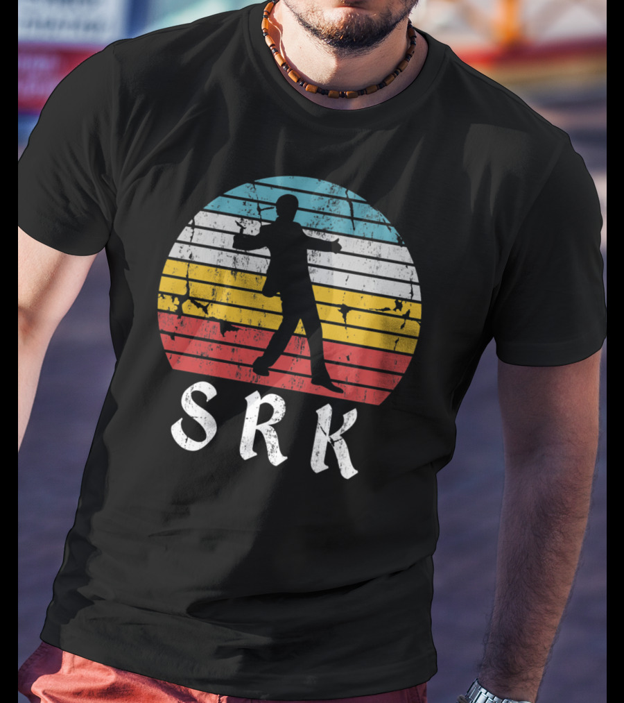 SRK Pose With Retro India Silhouette And Stripes T-Shirt
