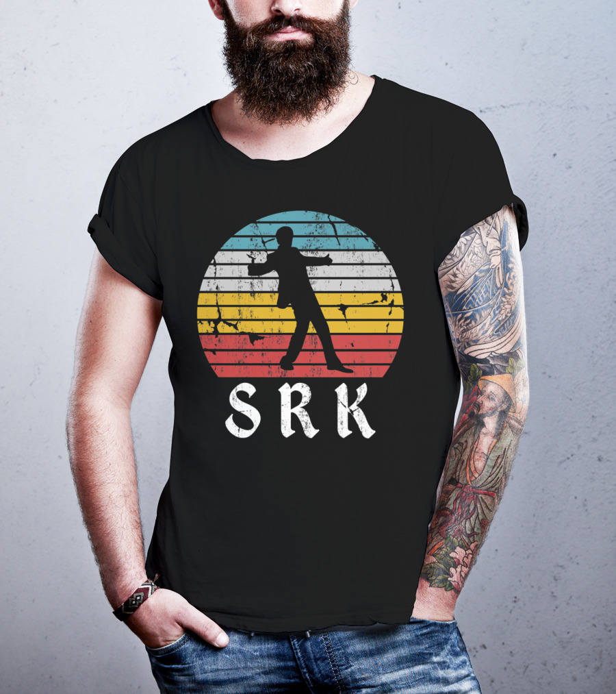 SRK Pose With Retro India Silhouette And Stripes T-Shirt