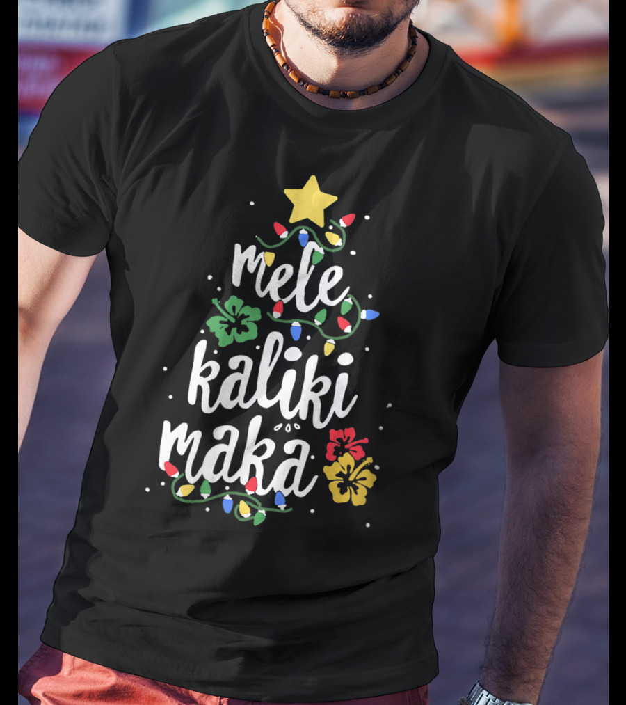 Mele Kalikimaka Hawaiian Christmas Lights And Hibiscus Holiday T-Shirt