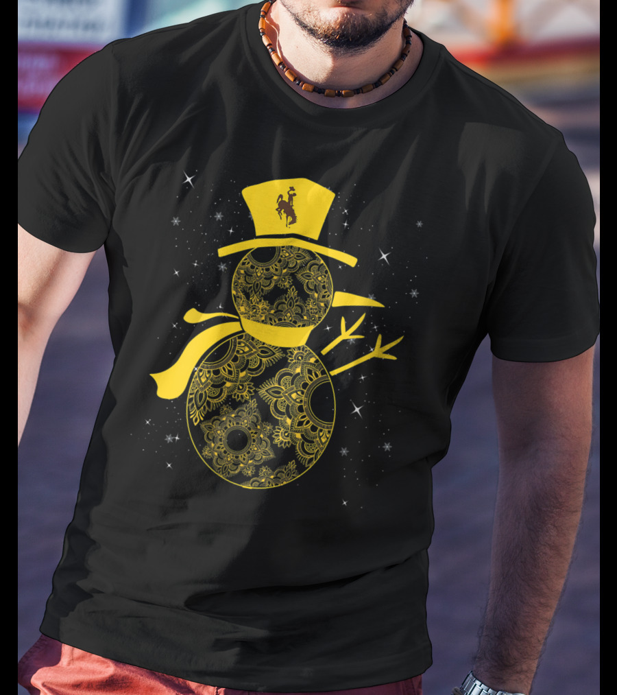 Wyoming Cowboys Mandala Snowman With Cowboy Hat T-Shirt