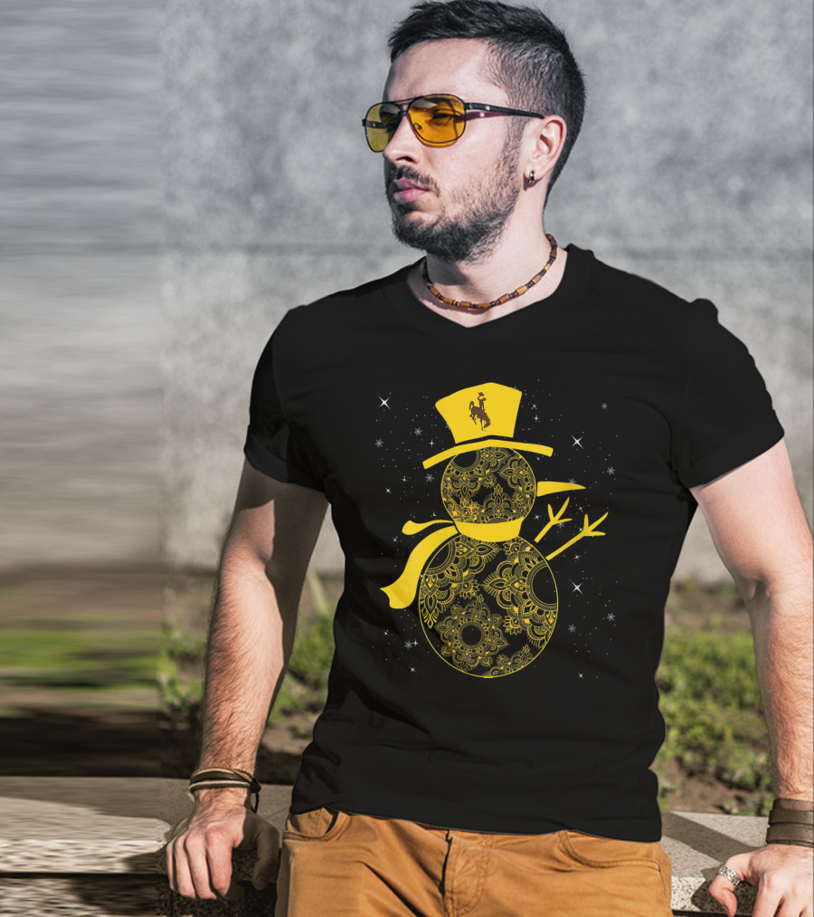 Wyoming Cowboys Mandala Snowman With Cowboy Hat T-Shirt