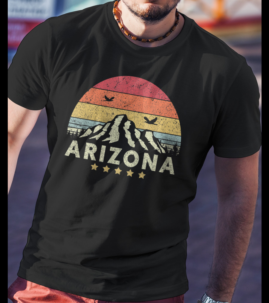 Arizona Retro Mountain And Sunset With Stars T-Shirt