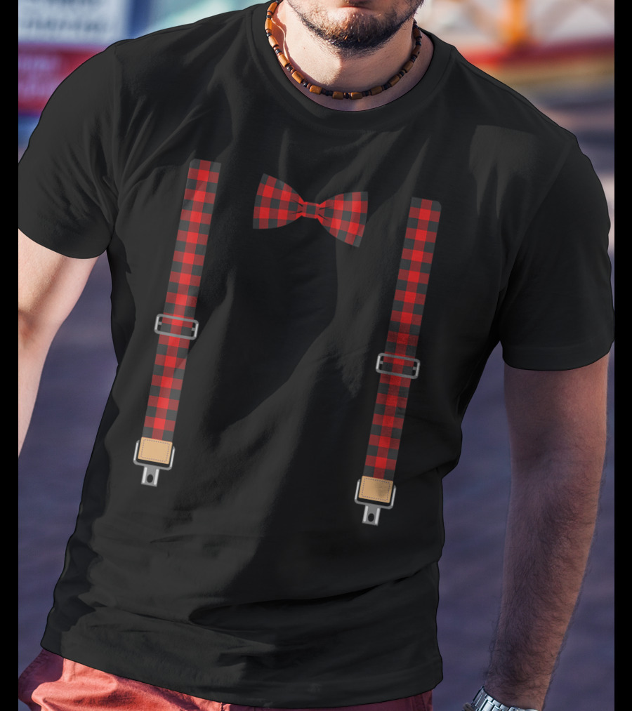 Christmas Buffalo Plaid Bow Tie And Suspenders T-Shirt