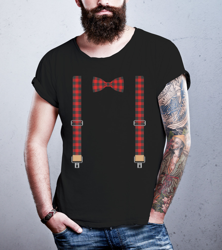 Christmas Buffalo Plaid Bow Tie And Suspenders T-Shirt