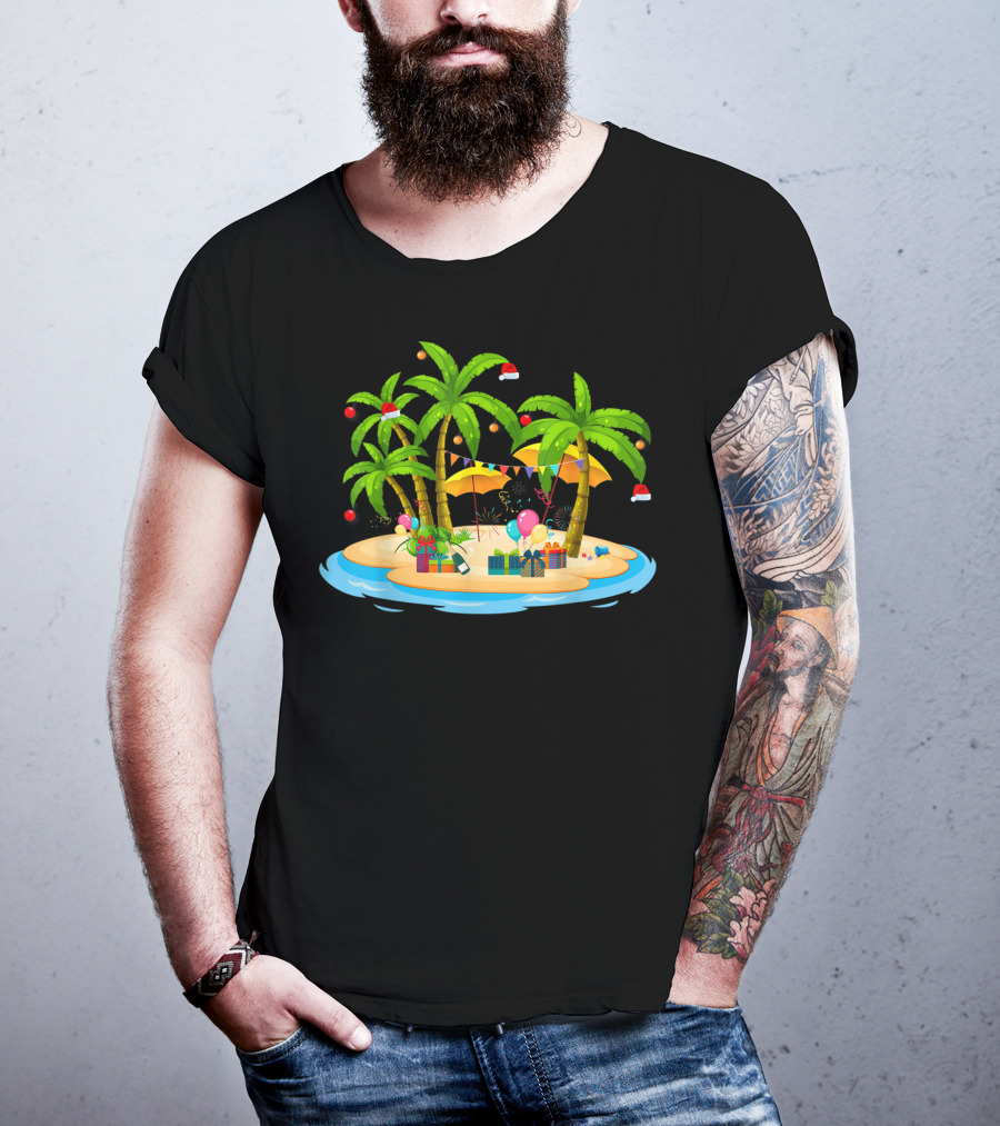 Tropical Christmas Island With Palm Trees And Coconuts T-Shirt