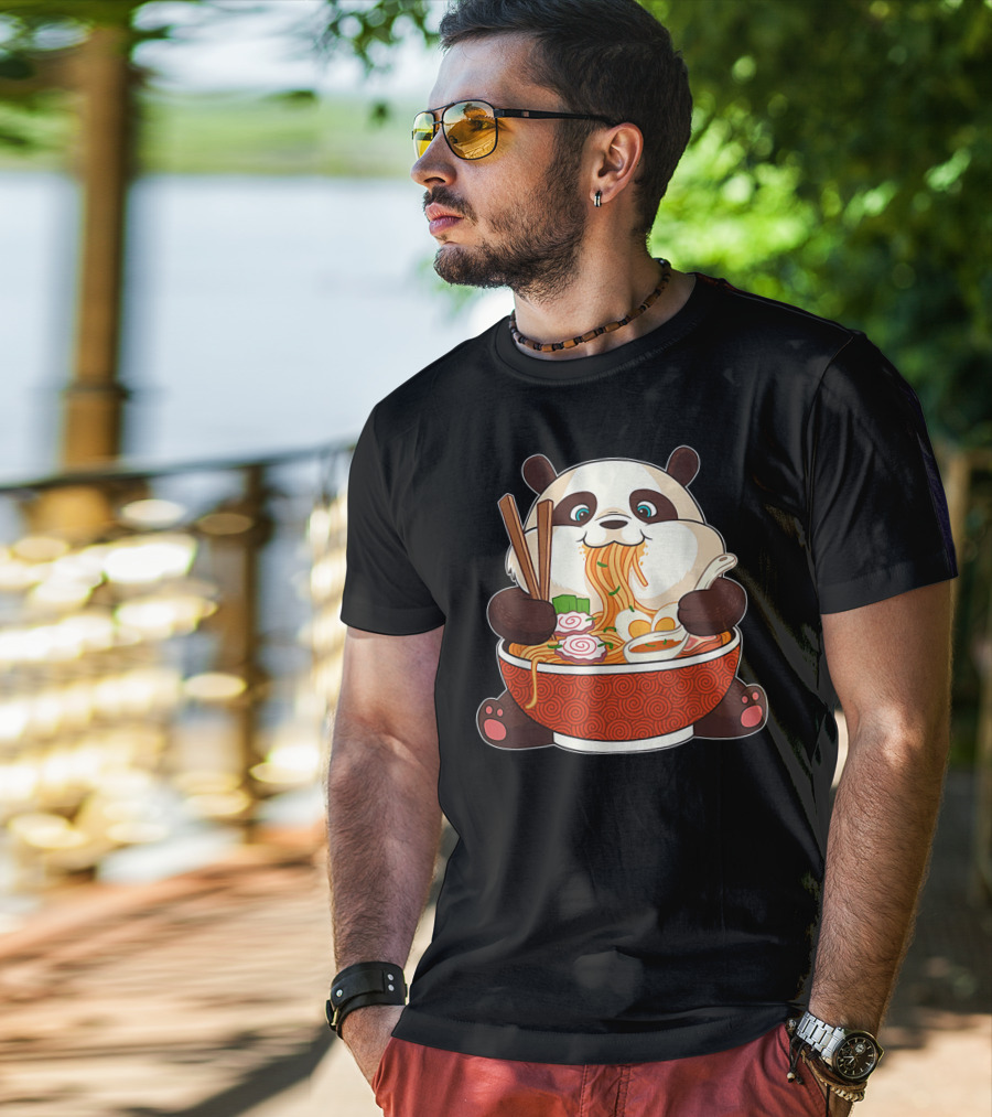 Cute Panda Bear Enjoying Japanese Ramen Noodles T-Shirt